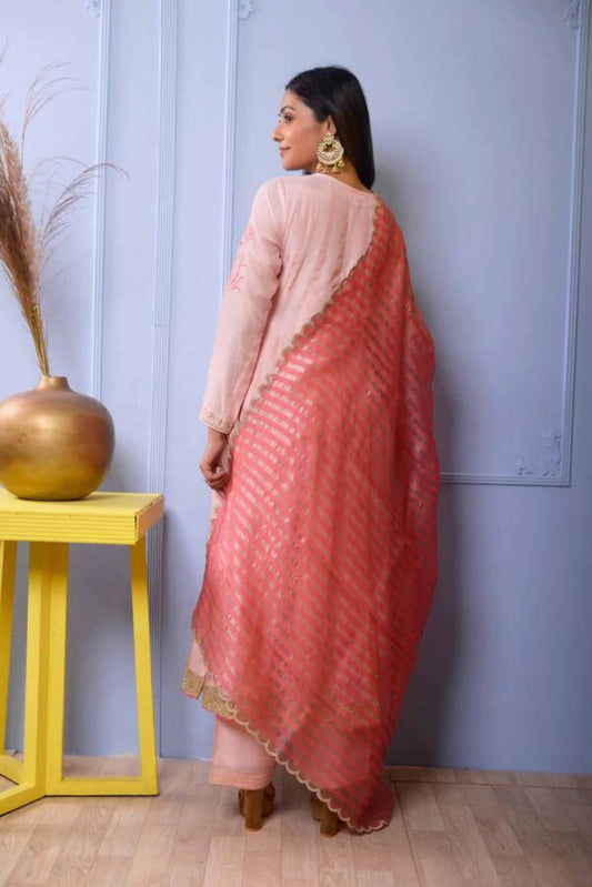 Jashan Baby Pink Cotton Silk Anarkali With Plazzo Set