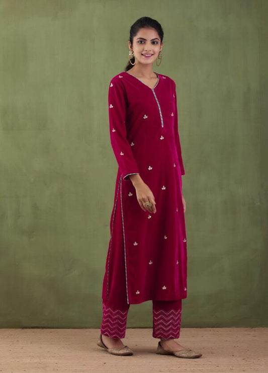 Sunehri Embroidered- Straight Kurta and Plazzo With Gotta Patti Work