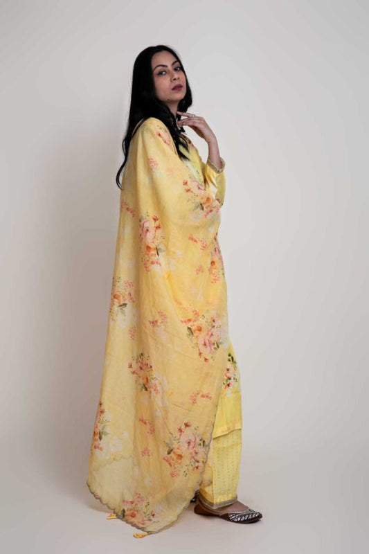 Digital Printed Straight Kurta and Gotta Finish Plazzo With Chandary Digital Printed Scalping Dupatta