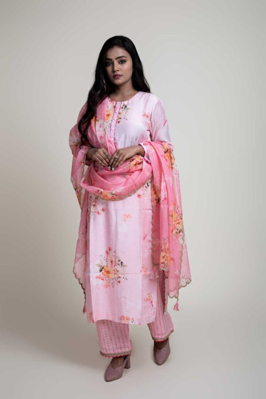 Digital Printed Straight Kurta and Gotta Finish Plazzo With Chandary Digital Printed Scalping Dupatta