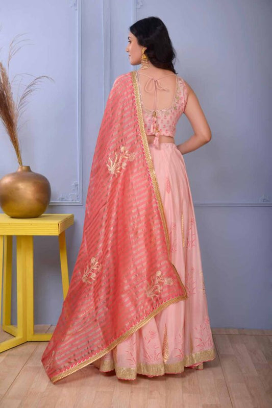 Jashan Mustered Yellow Foil Printed Cotton Silk Lehenga Set