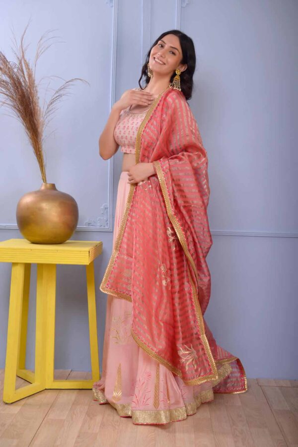 Jashan Mustered Yellow Foil Printed Cotton Silk Lehenga Set