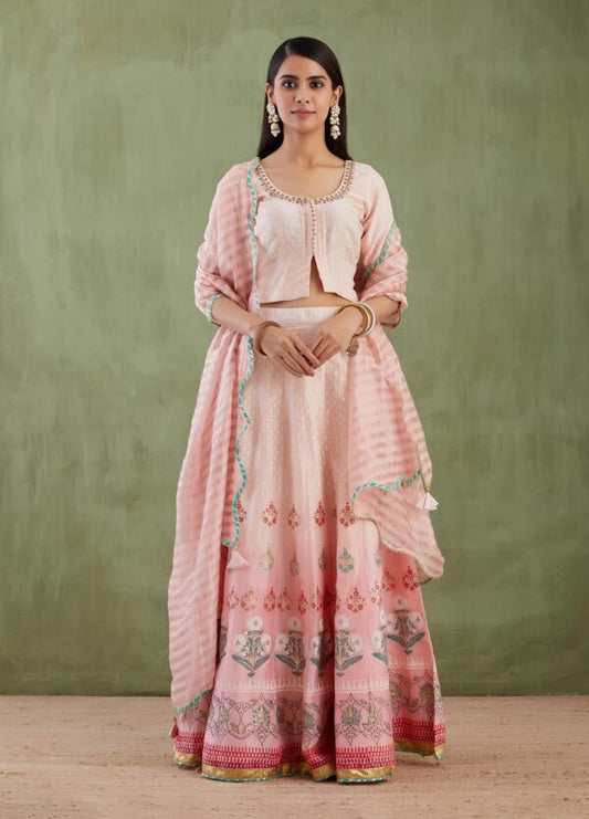 Umang Pink Foil Printed Lehenga 3 Pcs Set