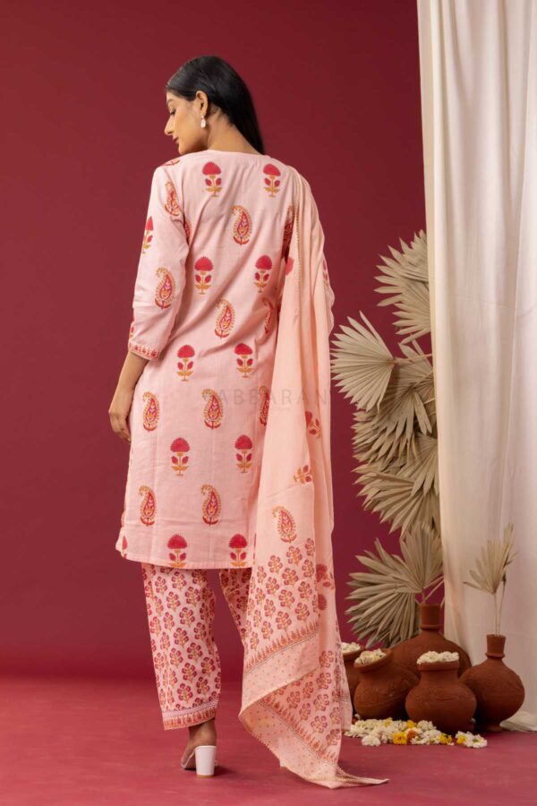 PHAGUN OLD ROSE PINK BLOCK PRINTED PINTUCK COTTON CAMBRIC KURTA WITH SALWAR SET OF 3