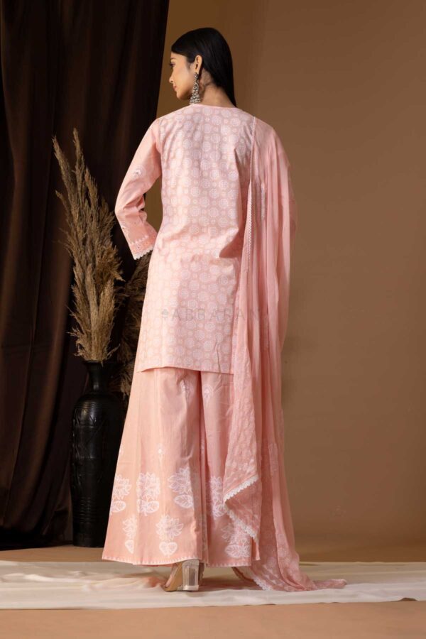 PHAGUN OLD ROSE PINK KHADI PRINTED COTTON CAMBRIC GARARA SET OF 3