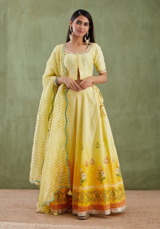 Umang Yellow Foil Printed Lehenga 3 Pcs Set