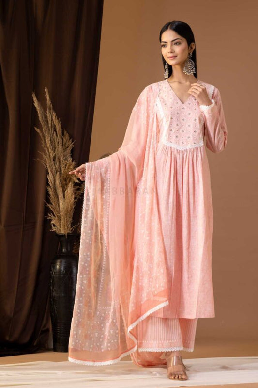 PHAGUN OLD ROSE PINK KHADI PRINTED COTTON CAMBRIC KURTA SET OF 3