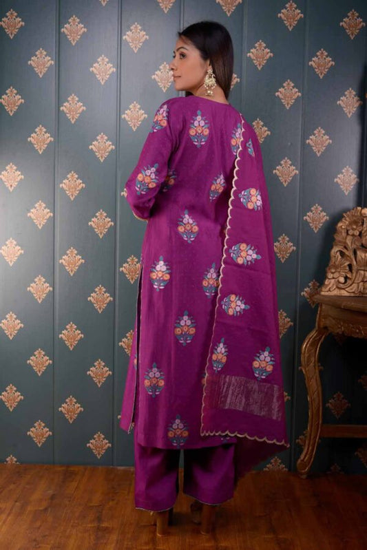 Jashan Hand Block Printed Purple Moheswari Kurta Set