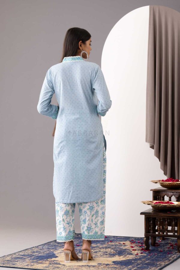 PHAGUN POWDER BLUE BLOCK PRINTED COTTON CAMBRIC KURTA WITH SALWAR SET OF 3