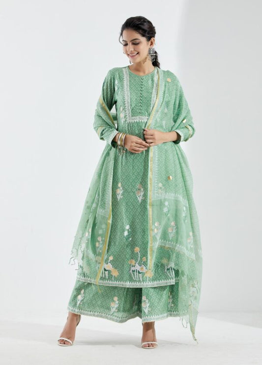 Noor Pista Green 3Pcs Anarkali Set