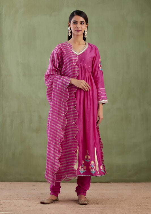 Umang Magenta Foil Printed Anarkali 3 Pcs Set