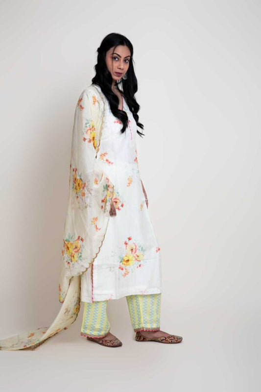 Digital Printed Straight Kurta and Gotta Finish Plazzo With Chandary Digital Printed Scalping Dupatta