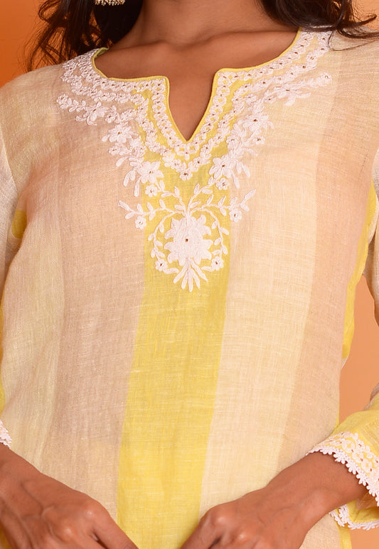 RIMJHIM LINEN CORSET DORI EMBROIDERY KURTA WITH PANT SET OF 2