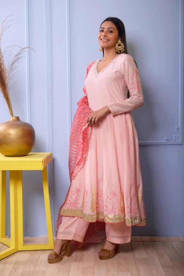 Jashan Baby Pink Cotton Silk Anarkali With Plazzo Set