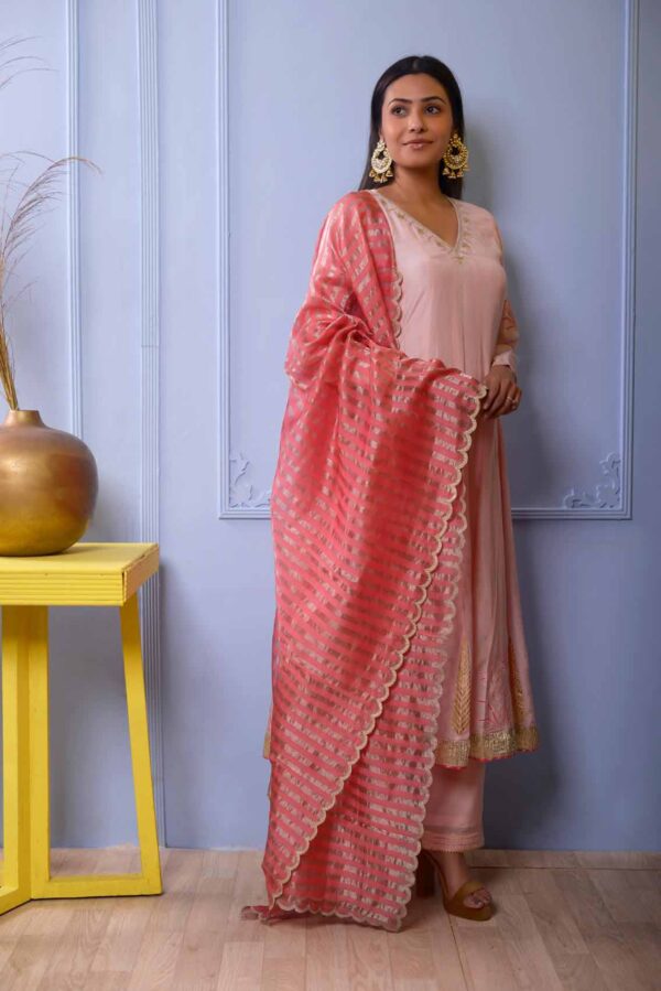 Jashan Baby Pink Cotton Silk Anarkali With Plazzo Set
