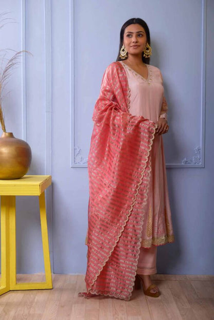 Jashan Baby Pink Cotton Silk Anarkali With Plazzo Set