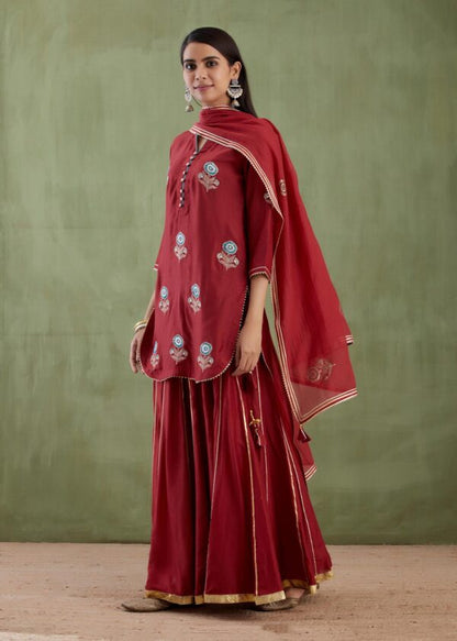Umang Maroon Embroidery Garara 3 Pcs Set