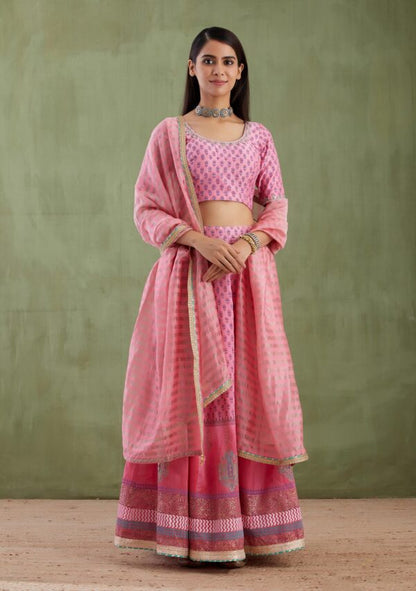 Umang Pink Foil Printed Lehenga 3 Pcs Set
