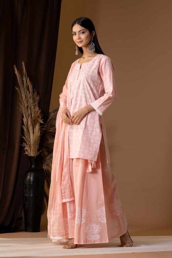 PHAGUN OLD ROSE PINK KHADI PRINTED COTTON CAMBRIC GARARA SET OF 3
