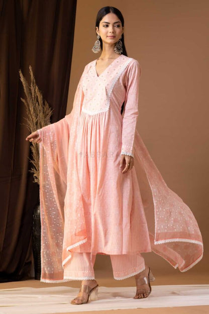 PHAGUN OLD ROSE PINK KHADI PRINTED COTTON CAMBRIC KURTA SET OF 3