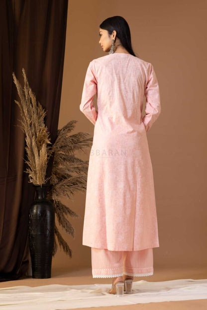 PHAGUN OLD ROSE PINK KHADI PRINTED COTTON CAMBRIC KURTA SET OF 3