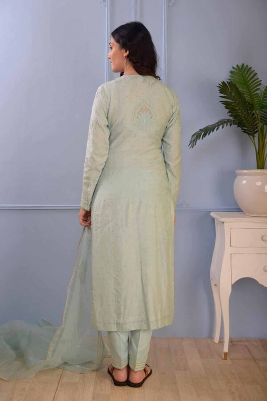 Jashan Aqua Lucknowi Cotton Silk Kurta Set