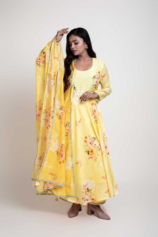 Digital Printed Anarkali With Gotta Finish Plazzo With Chandary Digital Printed Gotta Finish Dupatta