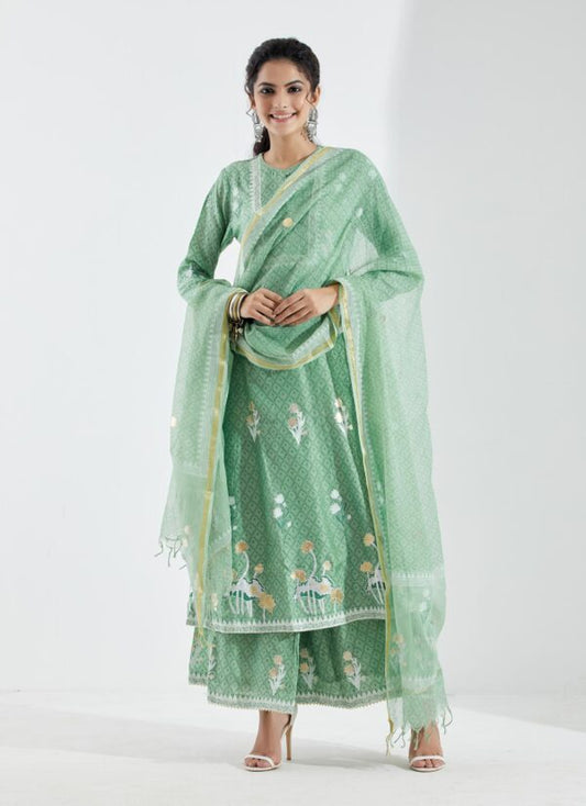 Noor Pista Green 3Pcs Anarkali Set