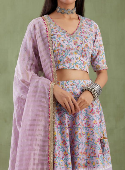 Umang Lilac Foil Printed Lehenga 3 Pcs Set
