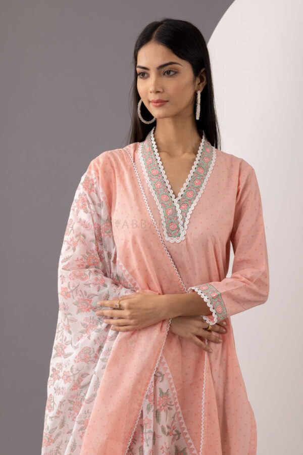 PHAGUN OLD ROSE PINK BLOCK PRINTED COTTON CAMBRIC KURTA WITH SALWAR SET OF 3