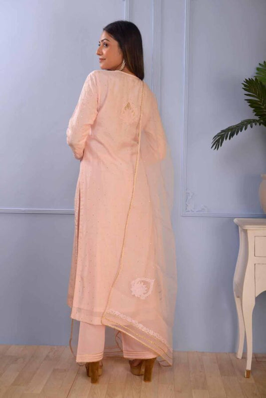Jashan Baby Light Pink Lucknowi Cotton Silk Kurta Set