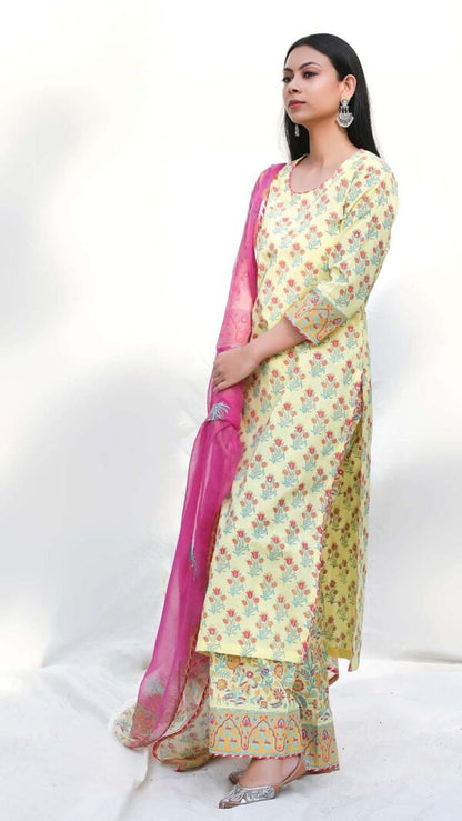 MAKHMAL YELLOW KURTA SET
