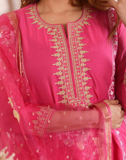Rimjhim Rani Dori Embroidery Neck With Foil Block Print Anarkali With Plazzo And Dupatta