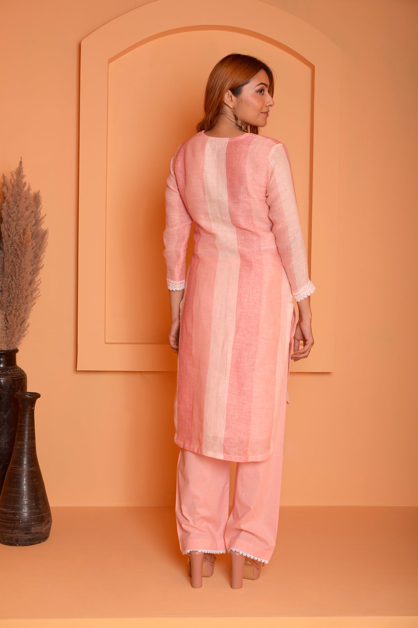 RIMJHIM LINEN CORSET DORI EMBROIDERY KURTA WITH PANT SET OF 2