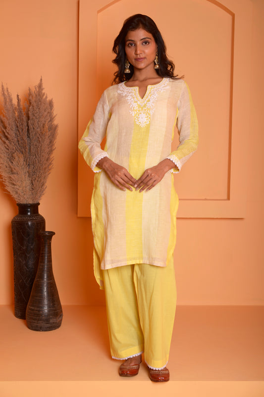 RIMJHIM LINEN CORSET DORI EMBROIDERY KURTA WITH PANT SET OF 2
