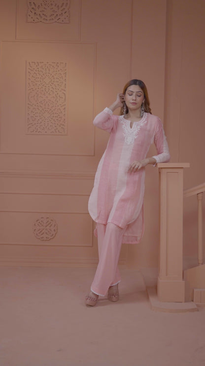 RIMJHIM LINEN CORSET DORI EMBROIDERY KURTA WITH PANT SET OF 2